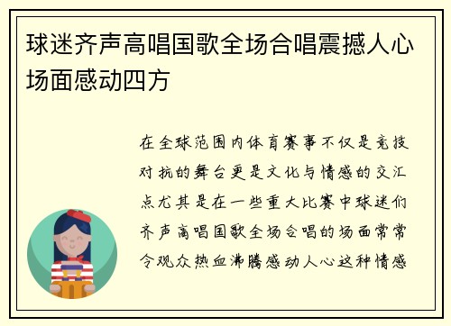 球迷齐声高唱国歌全场合唱震撼人心场面感动四方