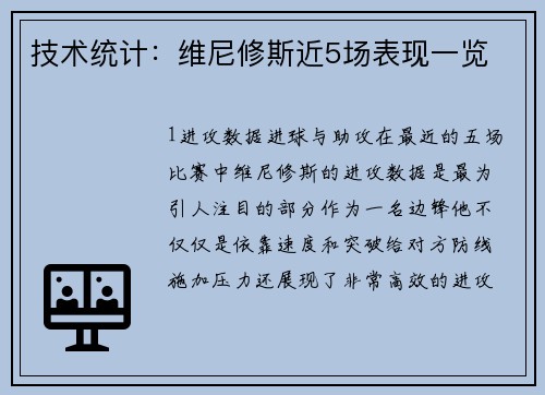 技术统计：维尼修斯近5场表现一览