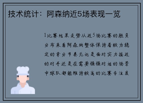 技术统计：阿森纳近5场表现一览