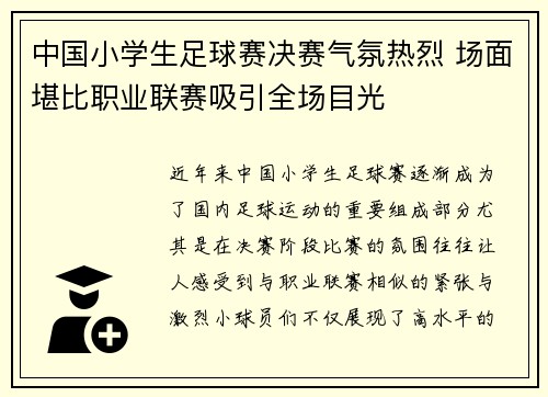 中国小学生足球赛决赛气氛热烈 场面堪比职业联赛吸引全场目光 中国小学生足球赛决赛气氛热烈 场面堪比职业联赛吸引全场目光